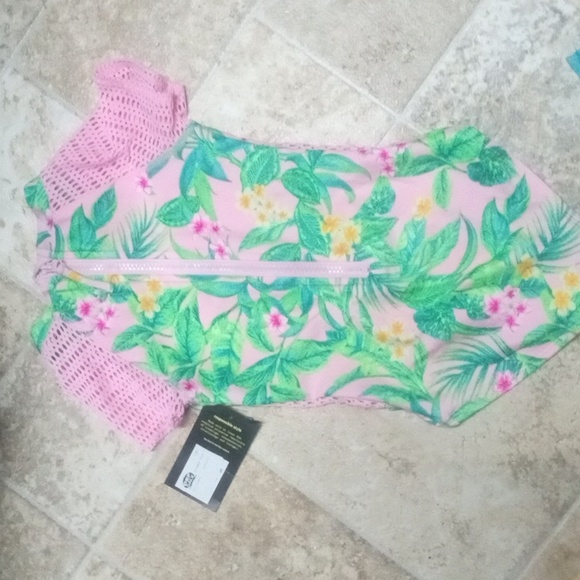 Pink tropical zip swim + swim arm bands - Picture 2 of 4